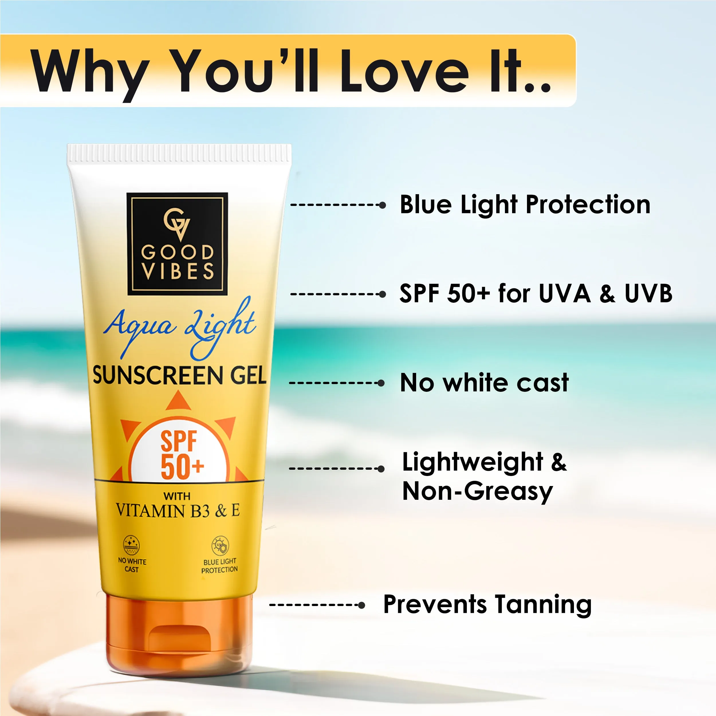 AquaLight Sunscreen SPF 50  (50g) with Vitamin E and Vitamin B3 - Niacinamide