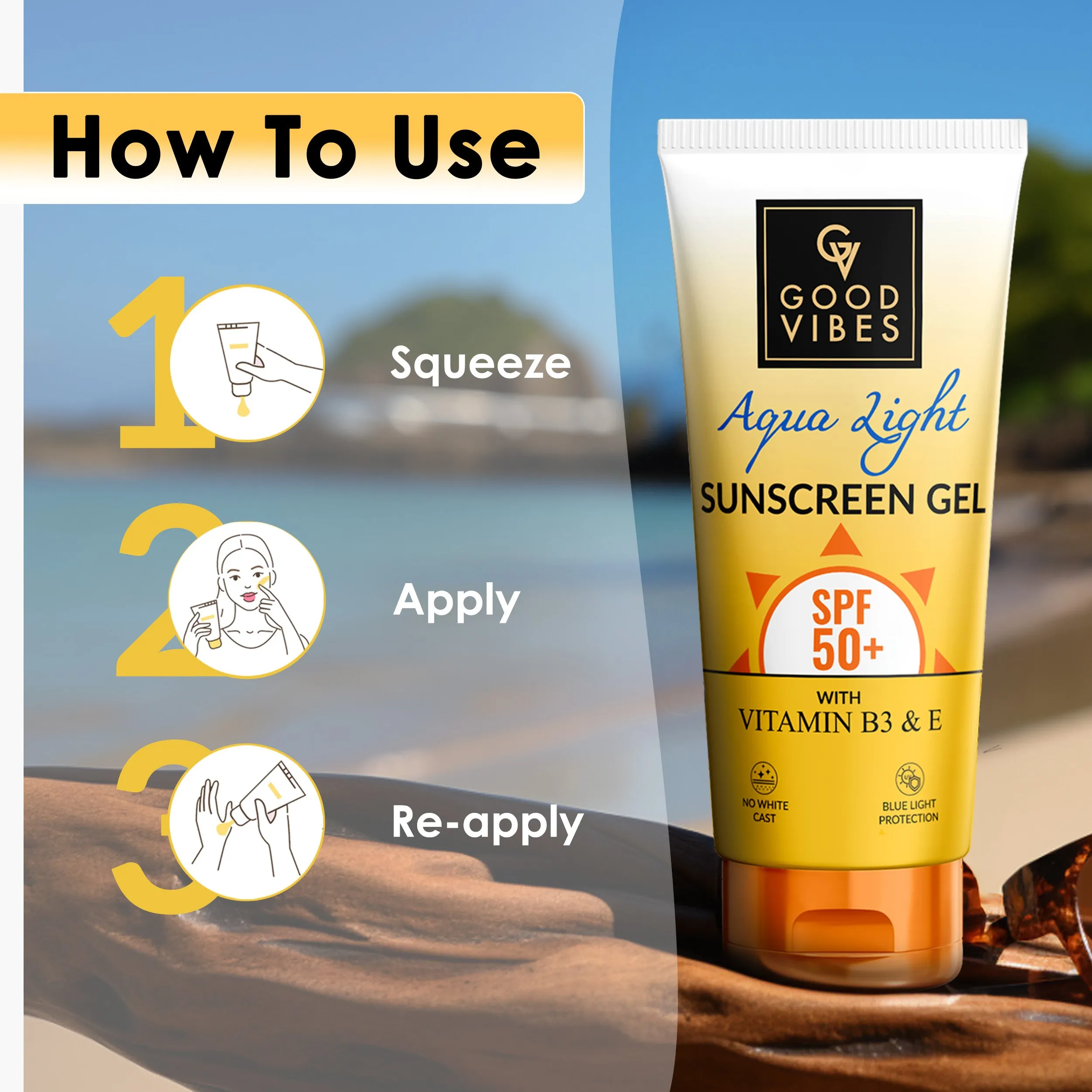 AquaLight Sunscreen SPF 50  (50g) with Vitamin E and Vitamin B3 - Niacinamide