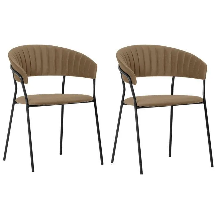 Belle Brown Velvet Chair with Armrest (2/Set)