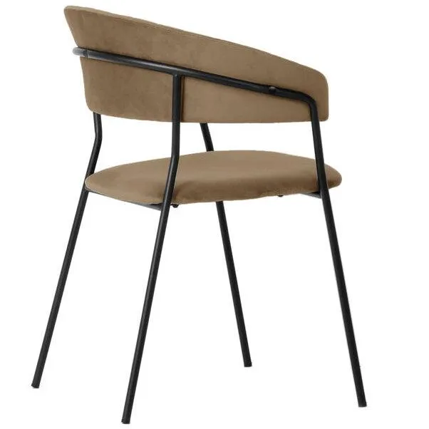 Belle Brown Velvet Chair with Armrest (2/Set)