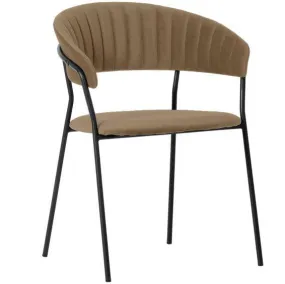 Belle Brown Velvet Chair with Armrest (2/Set)