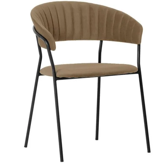 Belle Brown Velvet Chair with Armrest (2/Set)