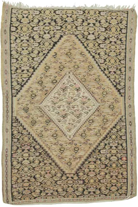 Black & Yellow Senneh Kilim - 3'5 x 4'1
