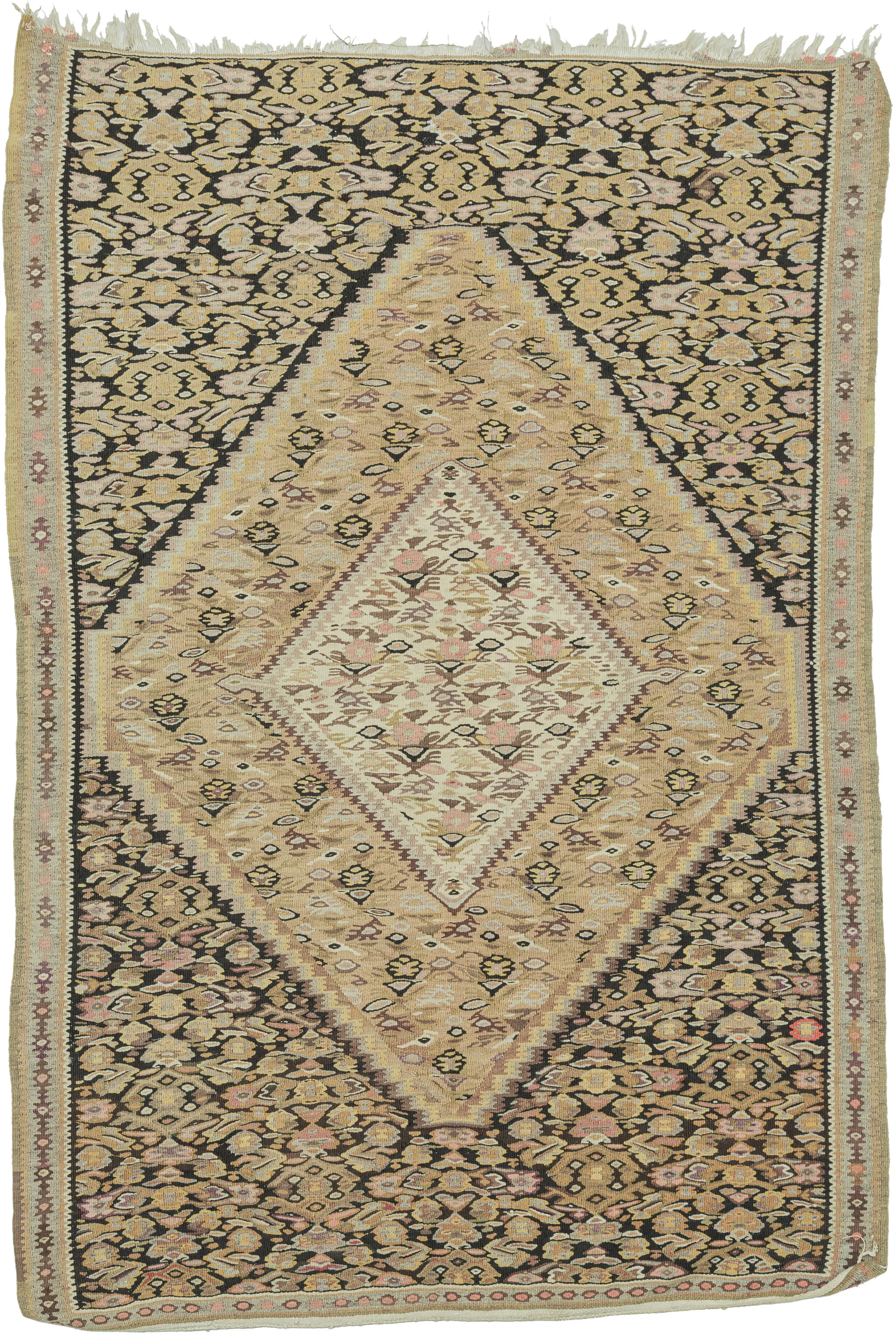 Black & Yellow Senneh Kilim - 3'5 x 4'1