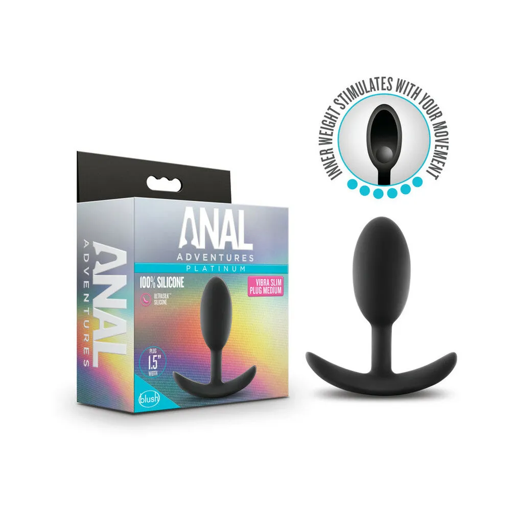 Blush Anal Adventures Platinum Silicone Vibra Slim Plug Medium - Black