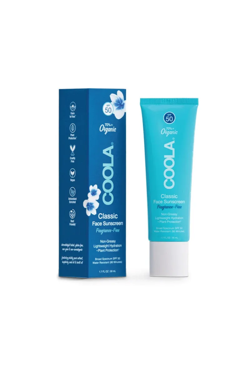 Coola Classic Face Organic Sunscreen Lotion Fragrance Free - SPF 50
