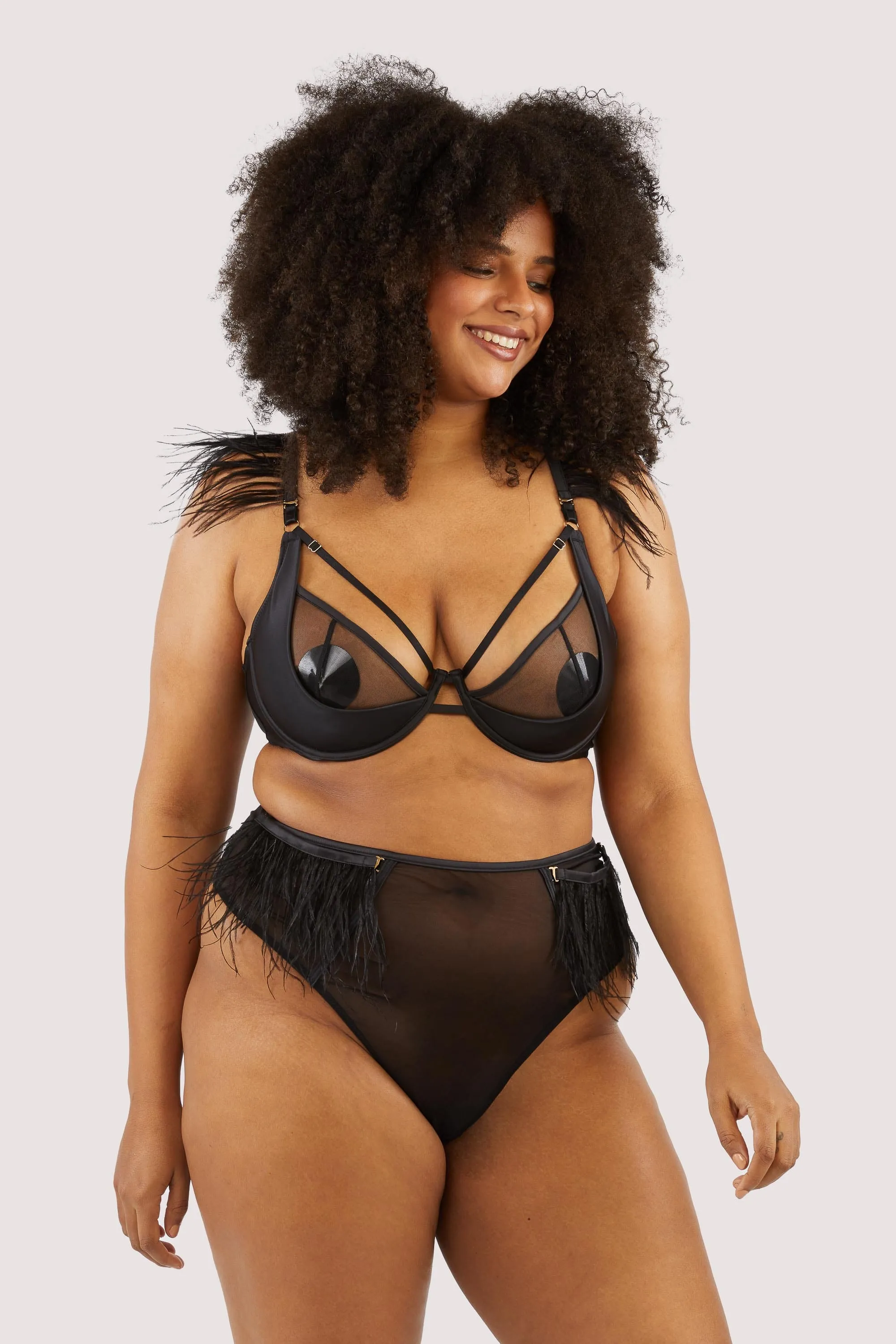 Electra Black Mesh And Satin Feather Bra