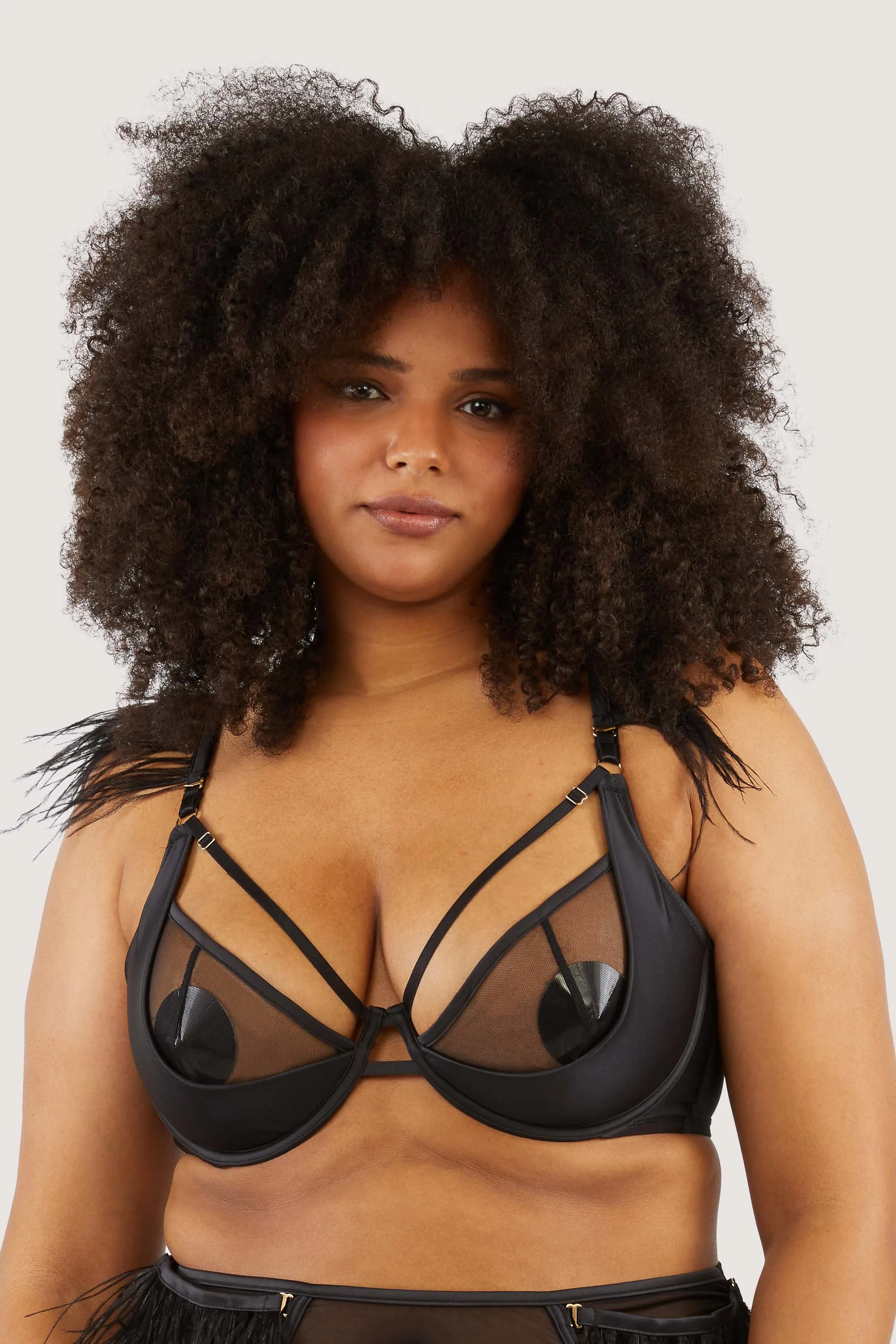 Electra Black Mesh And Satin Feather Bra