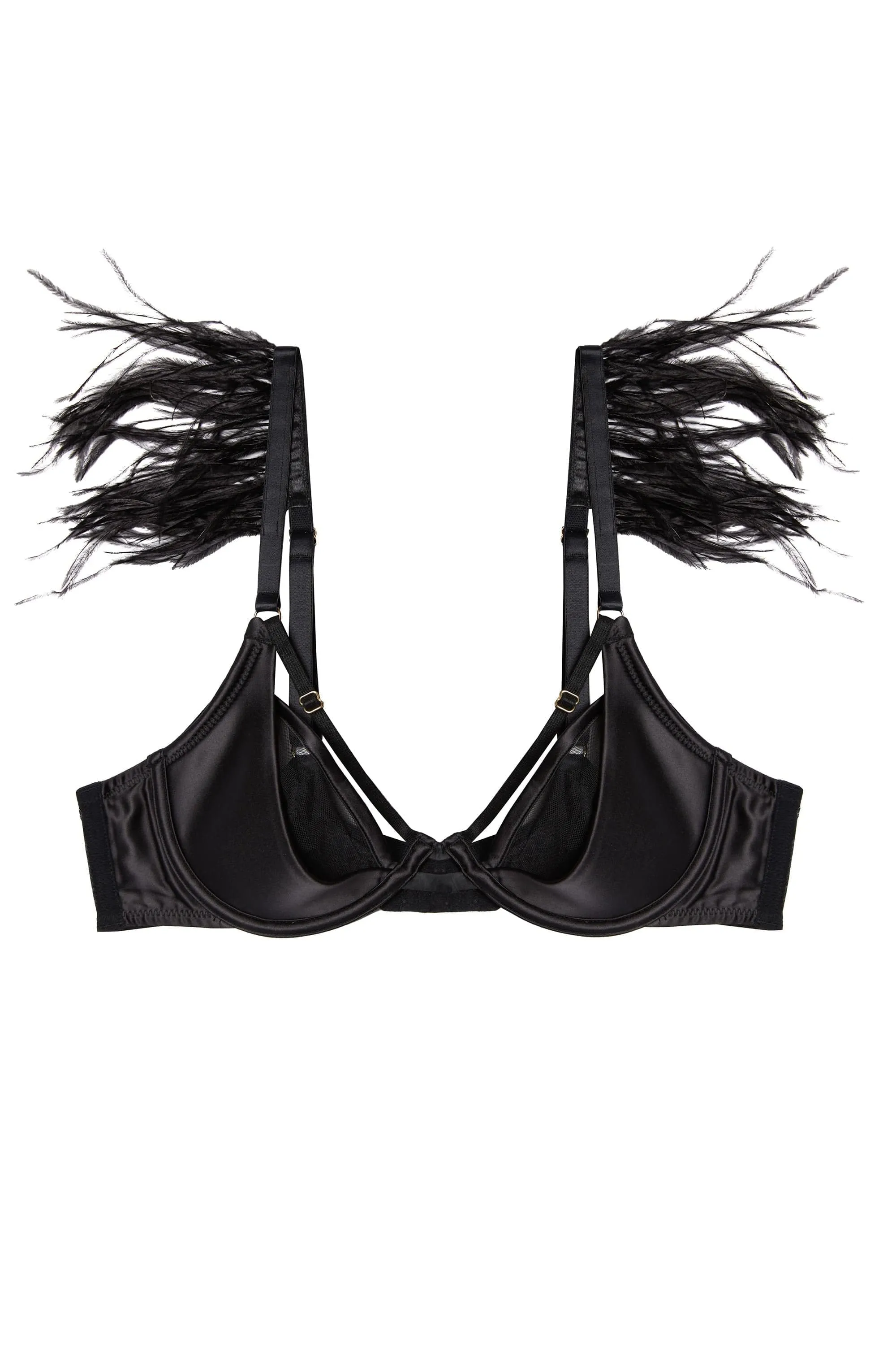 Electra Black Mesh And Satin Feather Bra