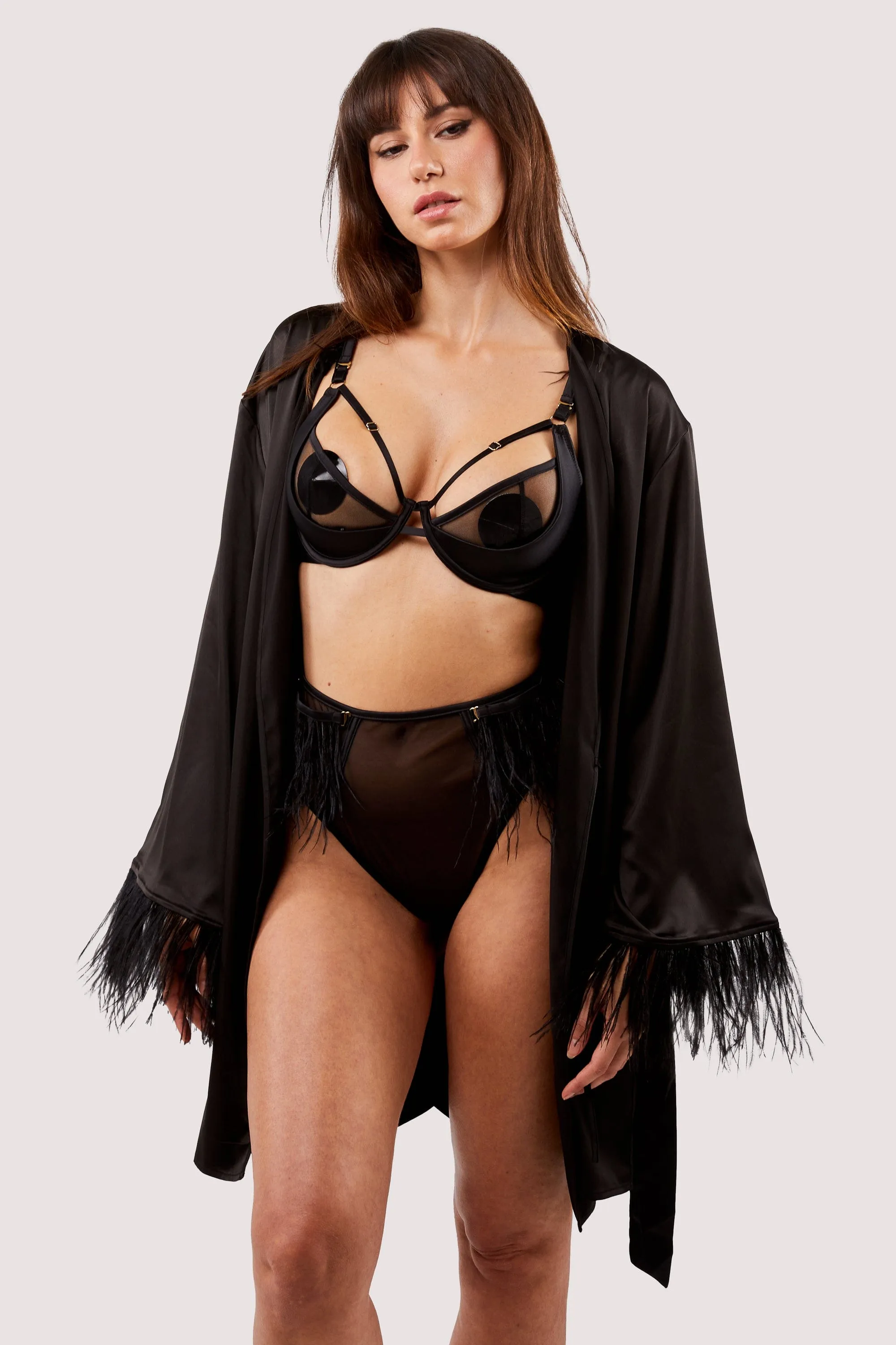 Electra Black Mesh And Satin Feather Bra