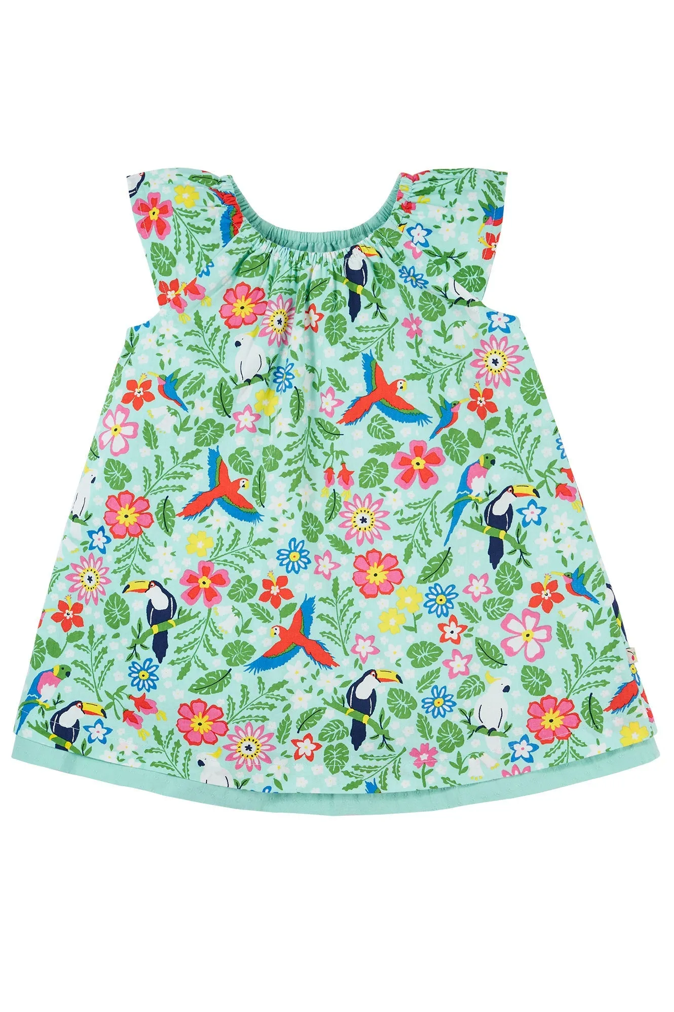 Frugi Lowen Reversible Dress - Tropical Birds/Spring Dobby