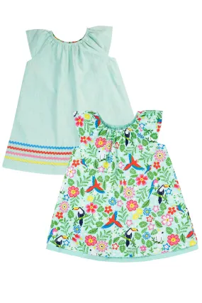 Frugi Lowen Reversible Dress - Tropical Birds/Spring Dobby