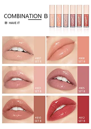 HANDAIYAN LIP GLOSS FOR WOMEN - 6 Shades of Nude Lip Gloss Lip Plumping LipGloss Lip Oil Transparent Clear Moisturizing Liquid Lipstick for Women and Girls (GLOSS A B)