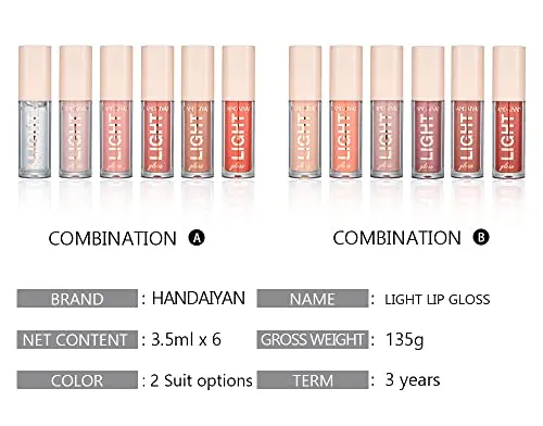 HANDAIYAN LIP GLOSS FOR WOMEN - 6 Shades of Nude Lip Gloss Lip Plumping LipGloss Lip Oil Transparent Clear Moisturizing Liquid Lipstick for Women and Girls (GLOSS A B)