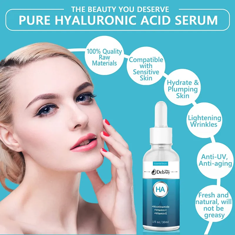 Hyaluronic Acid Serum for Face, Facial Moisturizer with Vitamin C, Wrinkle Repair, Brightening, Firming