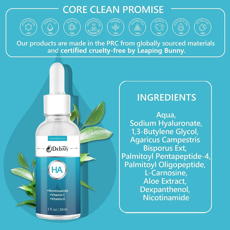 Hyaluronic Acid Serum for Face, Facial Moisturizer with Vitamin C, Wrinkle Repair, Brightening, Firming