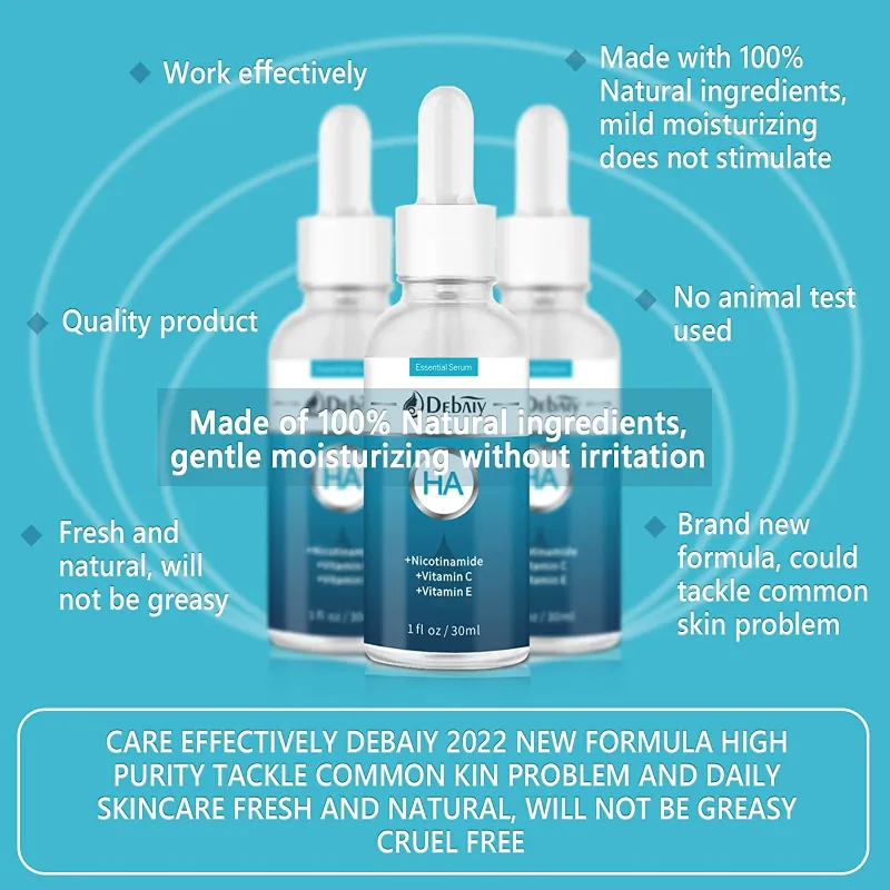Hyaluronic Acid Serum for Face, Facial Moisturizer with Vitamin C, Wrinkle Repair, Brightening, Firming