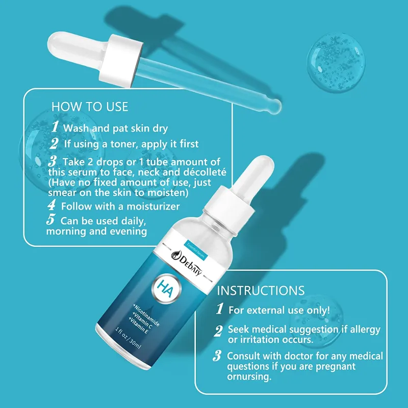 Hyaluronic Acid Serum for Face, Facial Moisturizer with Vitamin C, Wrinkle Repair, Brightening, Firming