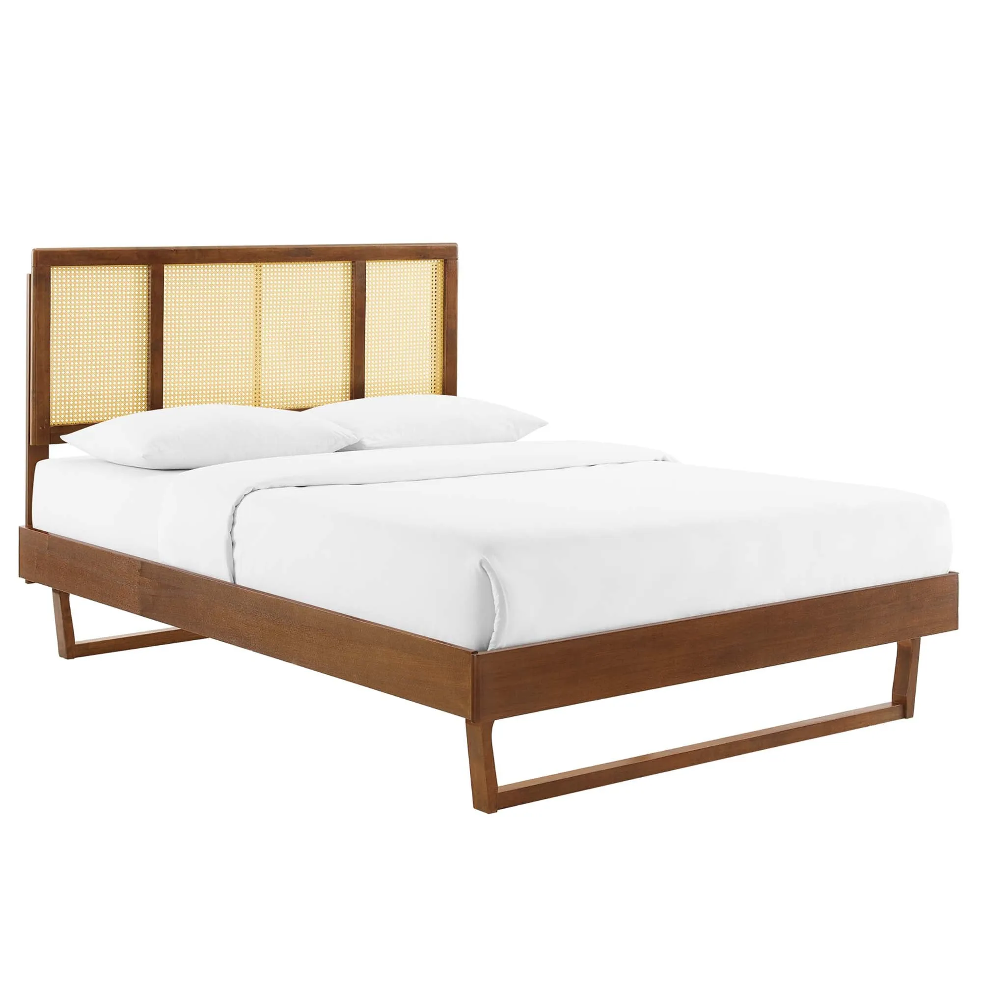 Kelsea Cane and Wood Platform Bed With Angular Legs by Modway