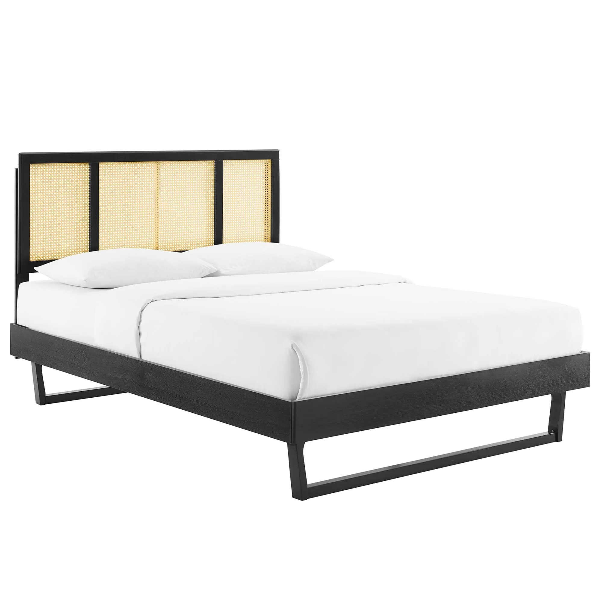 Kelsea Cane and Wood Platform Bed With Angular Legs by Modway