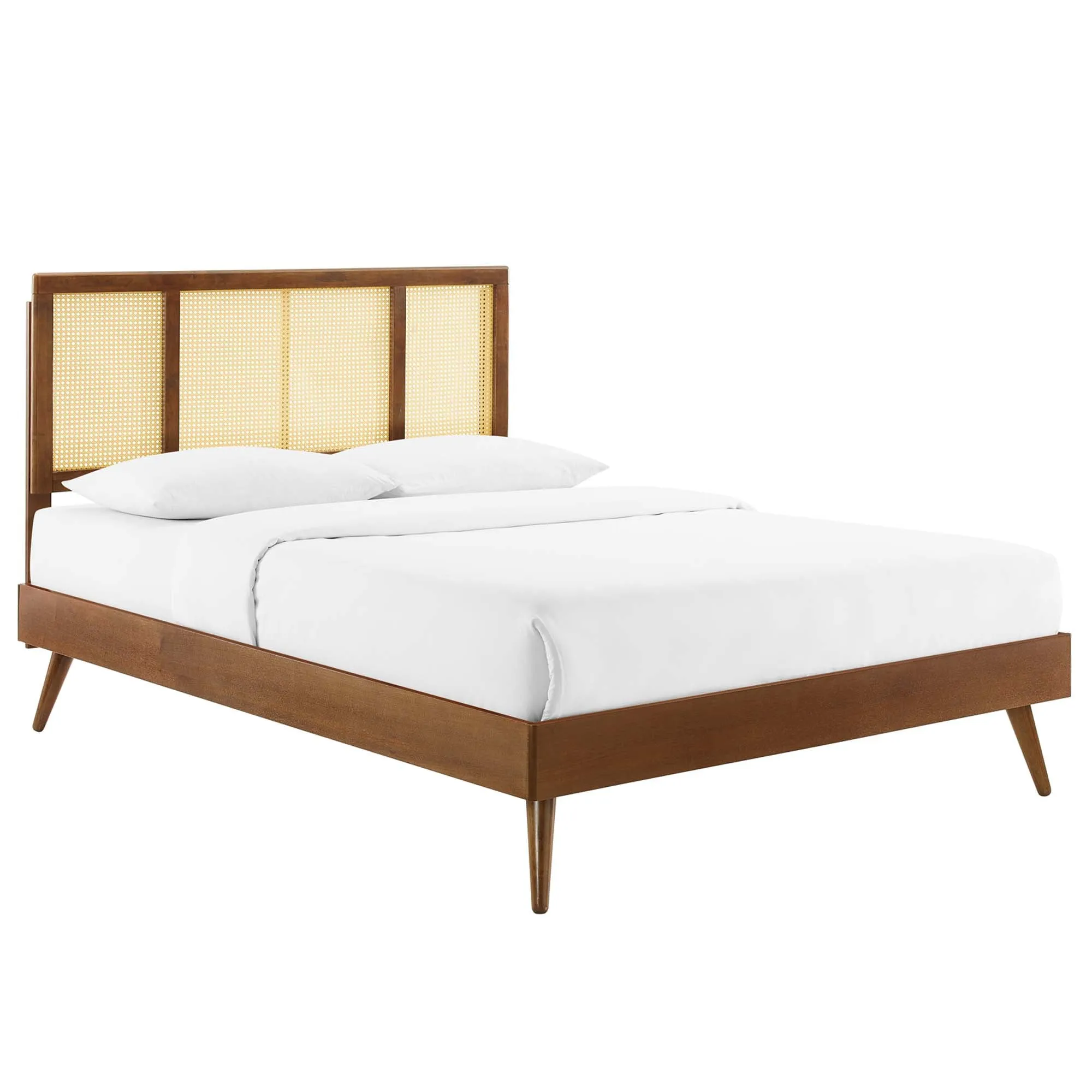 Kelsea Cane and Wood Platform Bed With Splayed Legs by Modway
