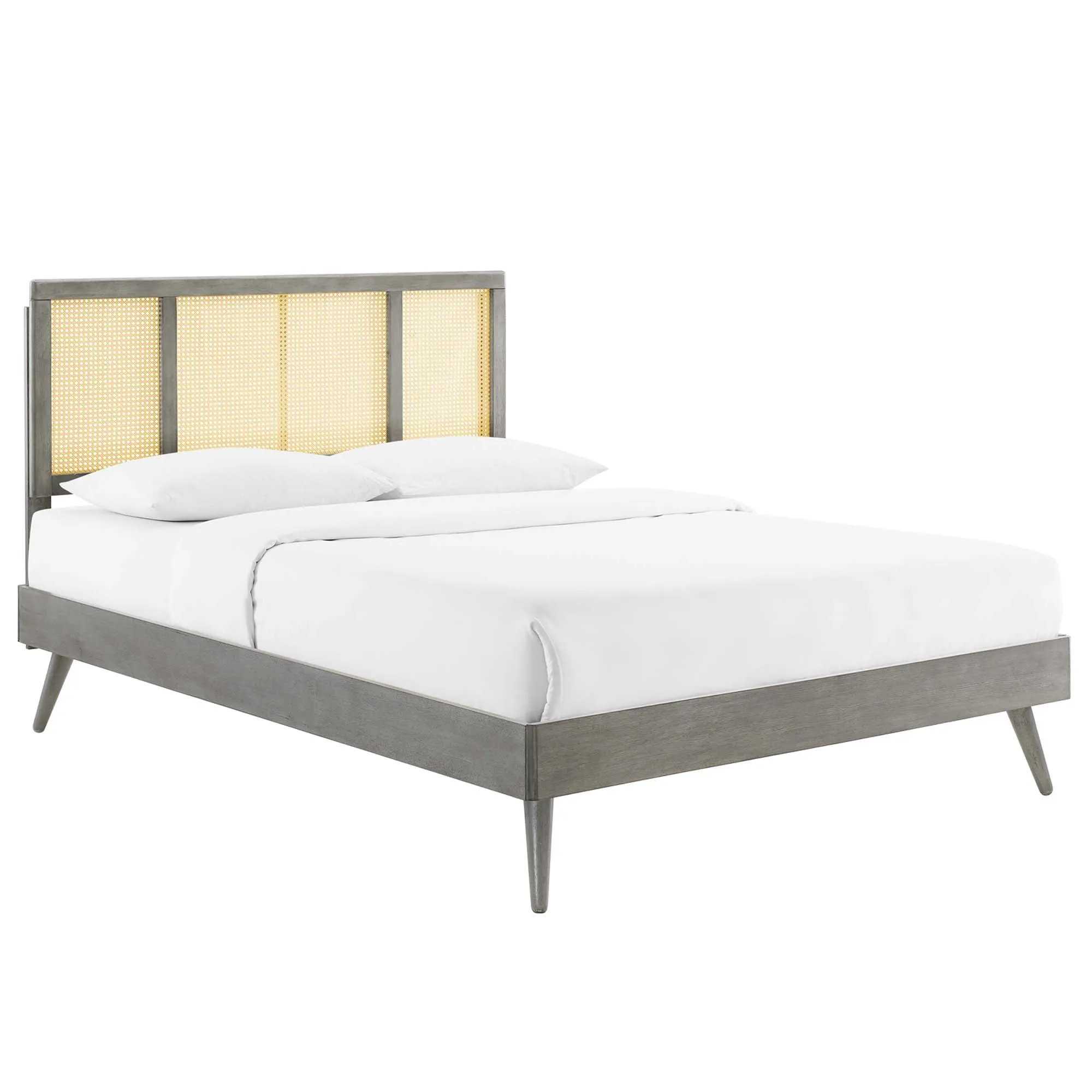 Kelsea Cane and Wood Platform Bed With Splayed Legs by Modway