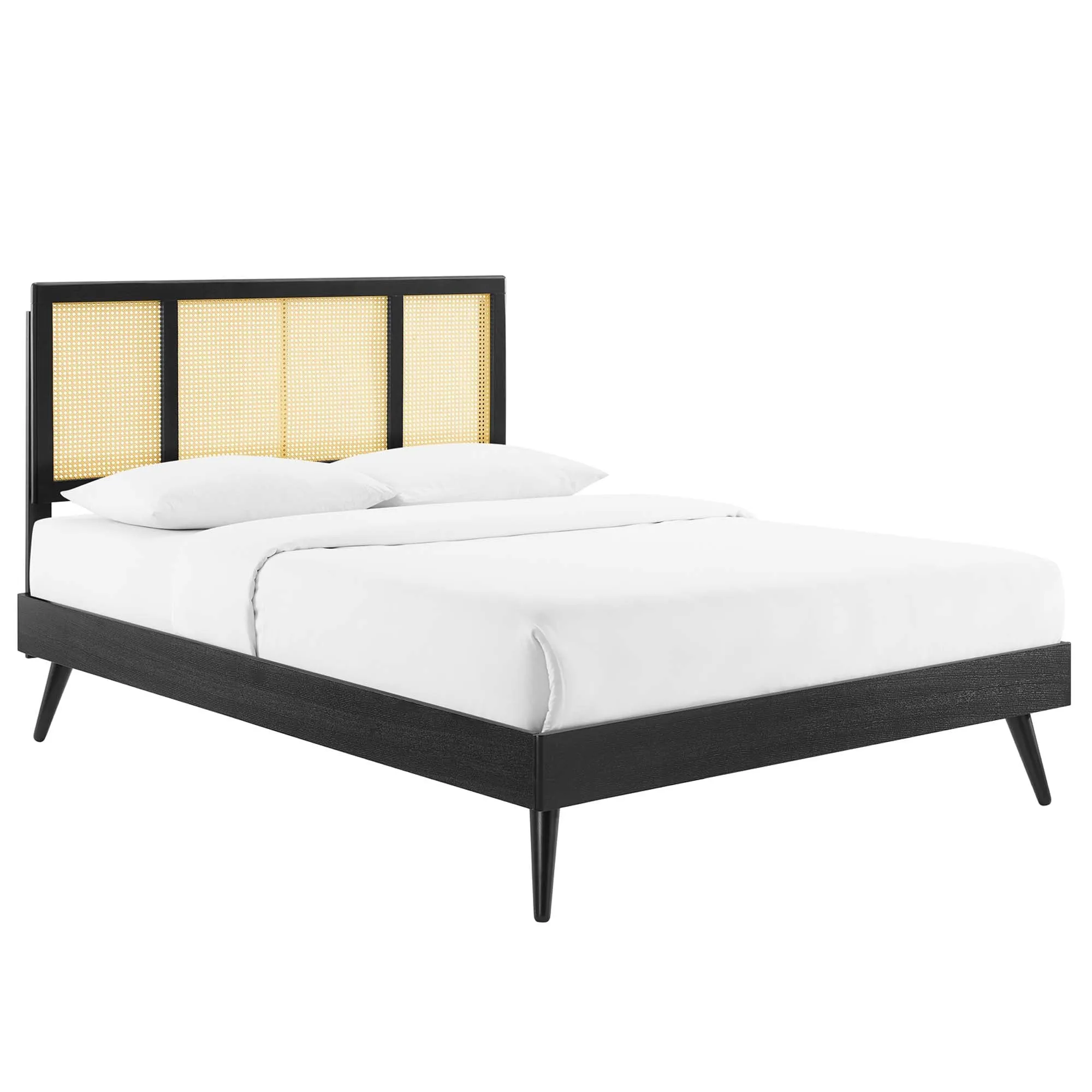 Kelsea Cane and Wood Platform Bed With Splayed Legs by Modway