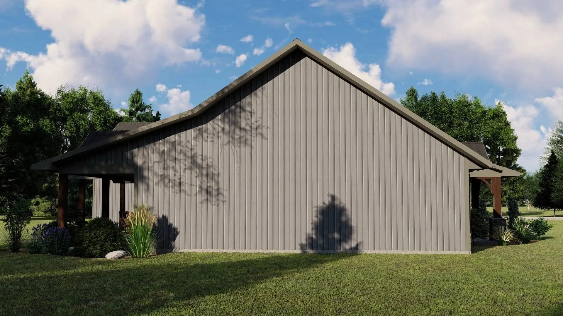 Large home with three bedrooms, expansive porch, and garage.