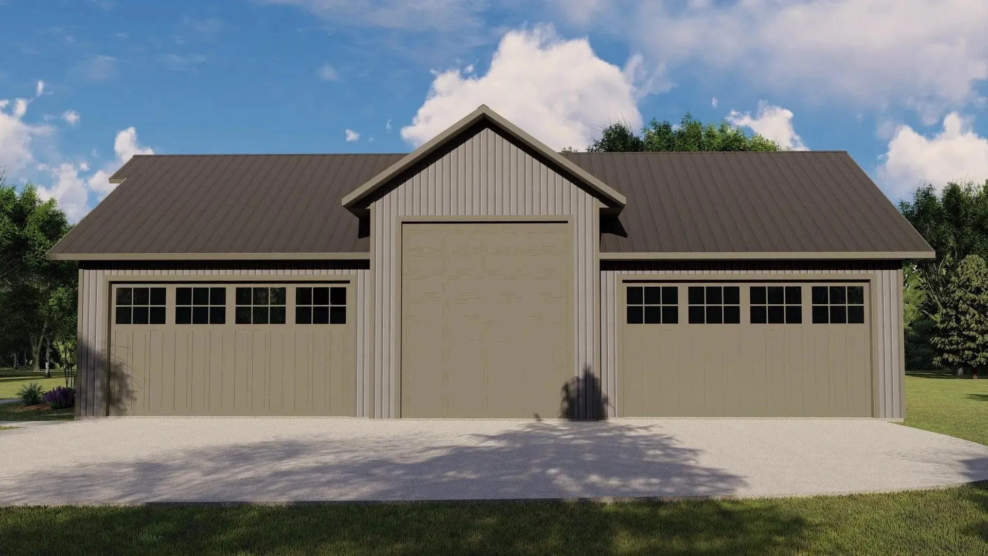 Large home with three bedrooms, expansive porch, and garage.