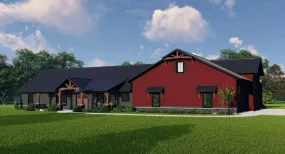 Large home with three bedrooms, expansive porch, and garage.