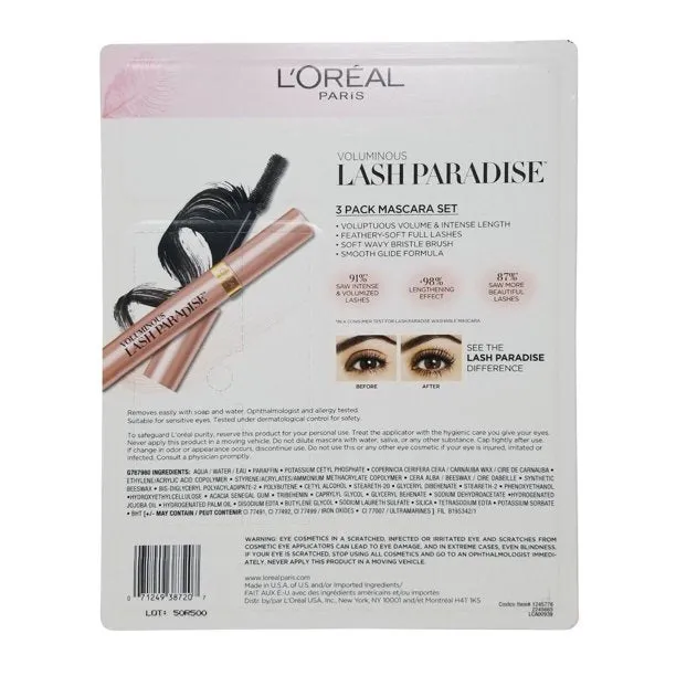 Loreal Paris Voluminous Lash Paradise 3 Pack Mascara Blackest Black