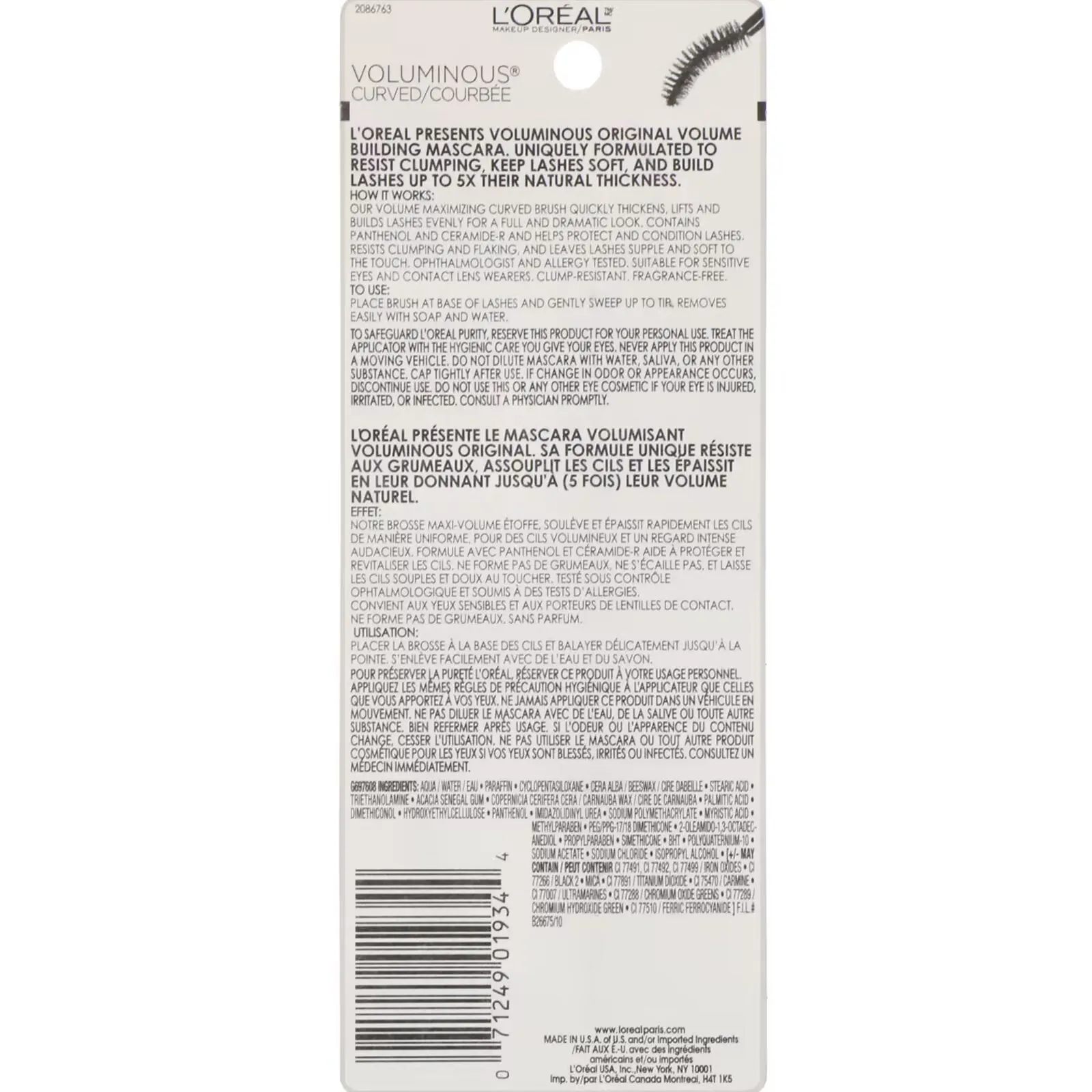 L'Oreal Voluminous Curved Mascara shade 340 black, 8 ml