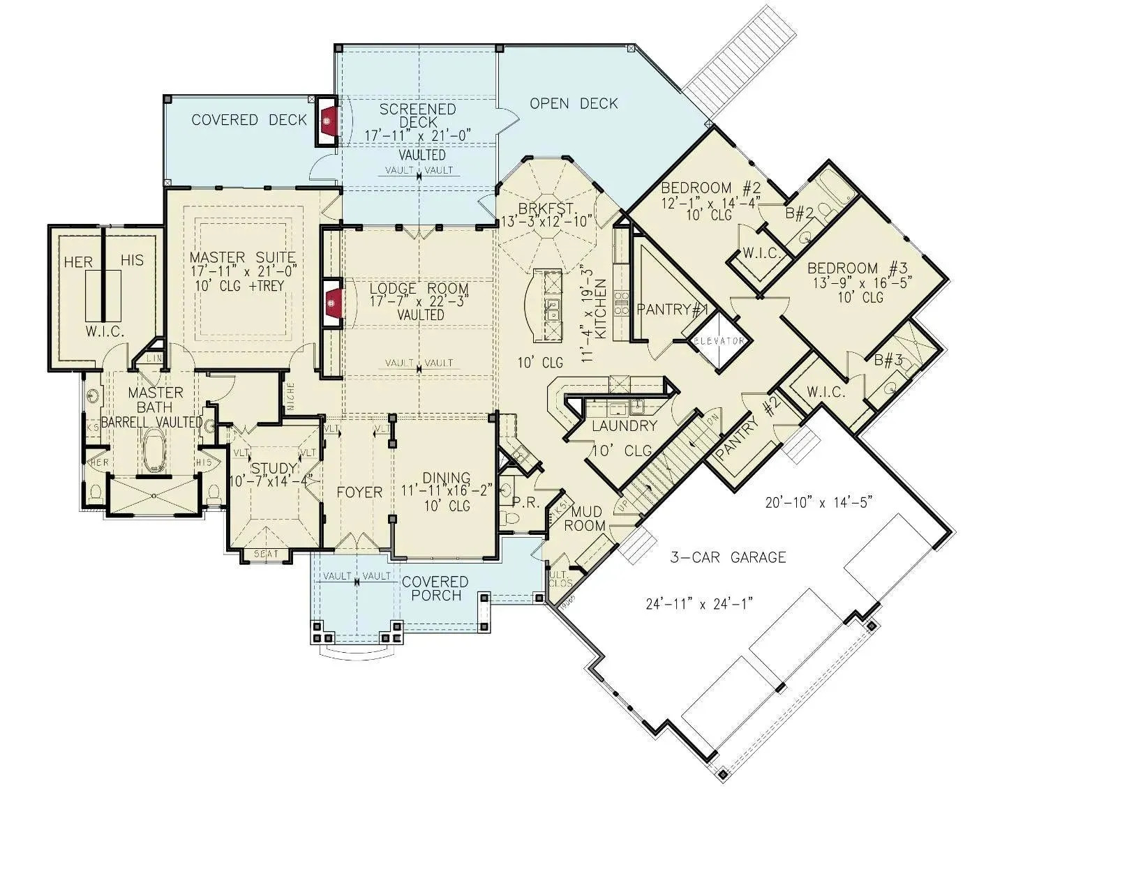 Luxurious 5-Bedroom Home Plan with Expansive Basement and Storage