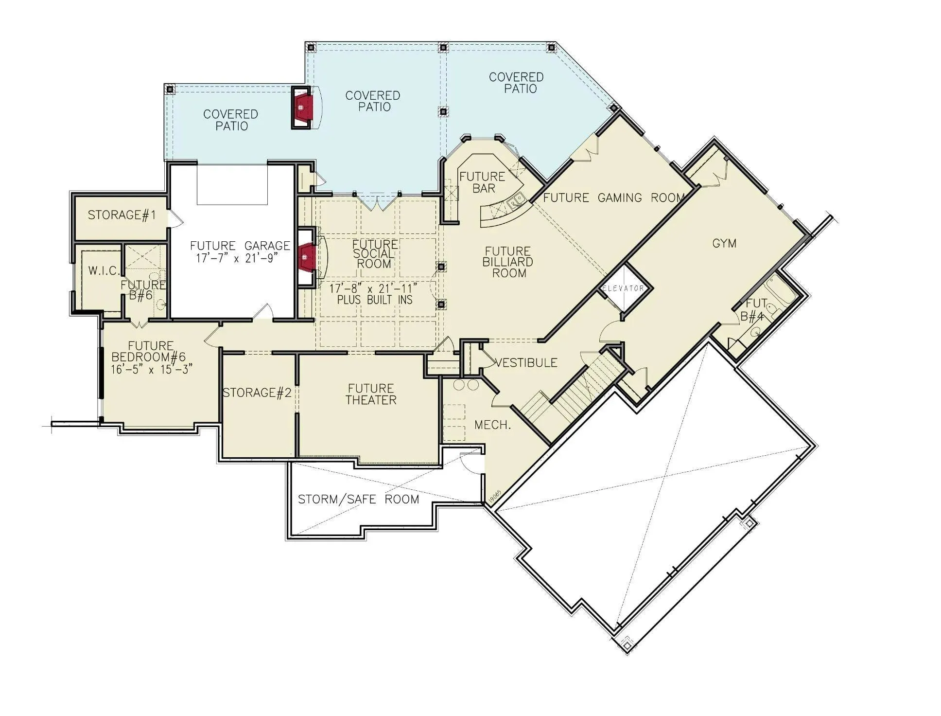Luxurious 5-Bedroom Home Plan with Expansive Basement and Storage