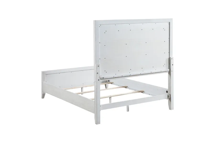 Marielle Eastern King Upholstered Panel Bed Distressed White 224841KE