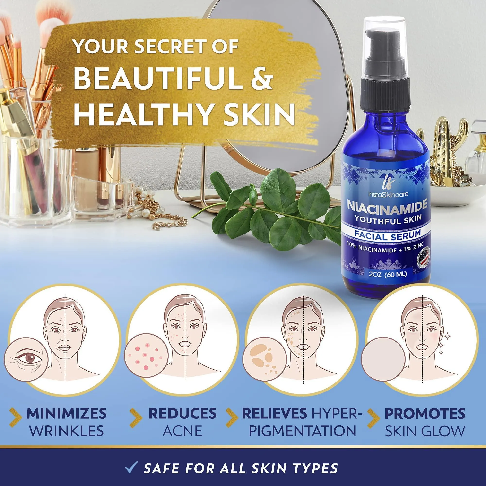 Niacinamide Serum for Face 10% with Zinc 1% Vitamin B3 Serum DOUBLE SIZED 2 oz