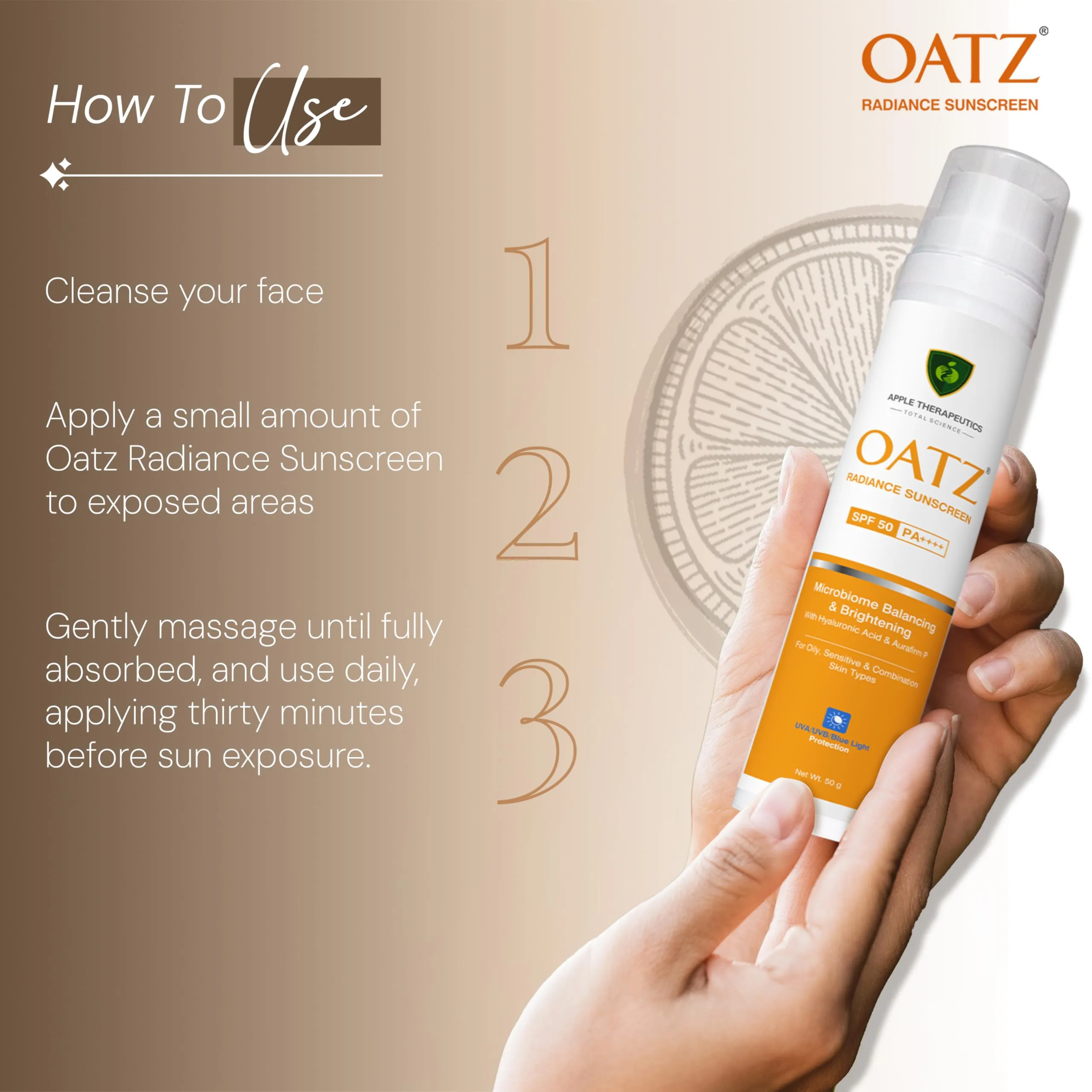 Oatz Radiance Sunscreen SPF 50 PA     (50g) Brightening Sunscreen for Oily Acne Prone Skin with Super Hydrating Prebiotic Oats & Hyaluronic Acid | Hydrates & Protects | UVA/UVB/Blue Light Protection