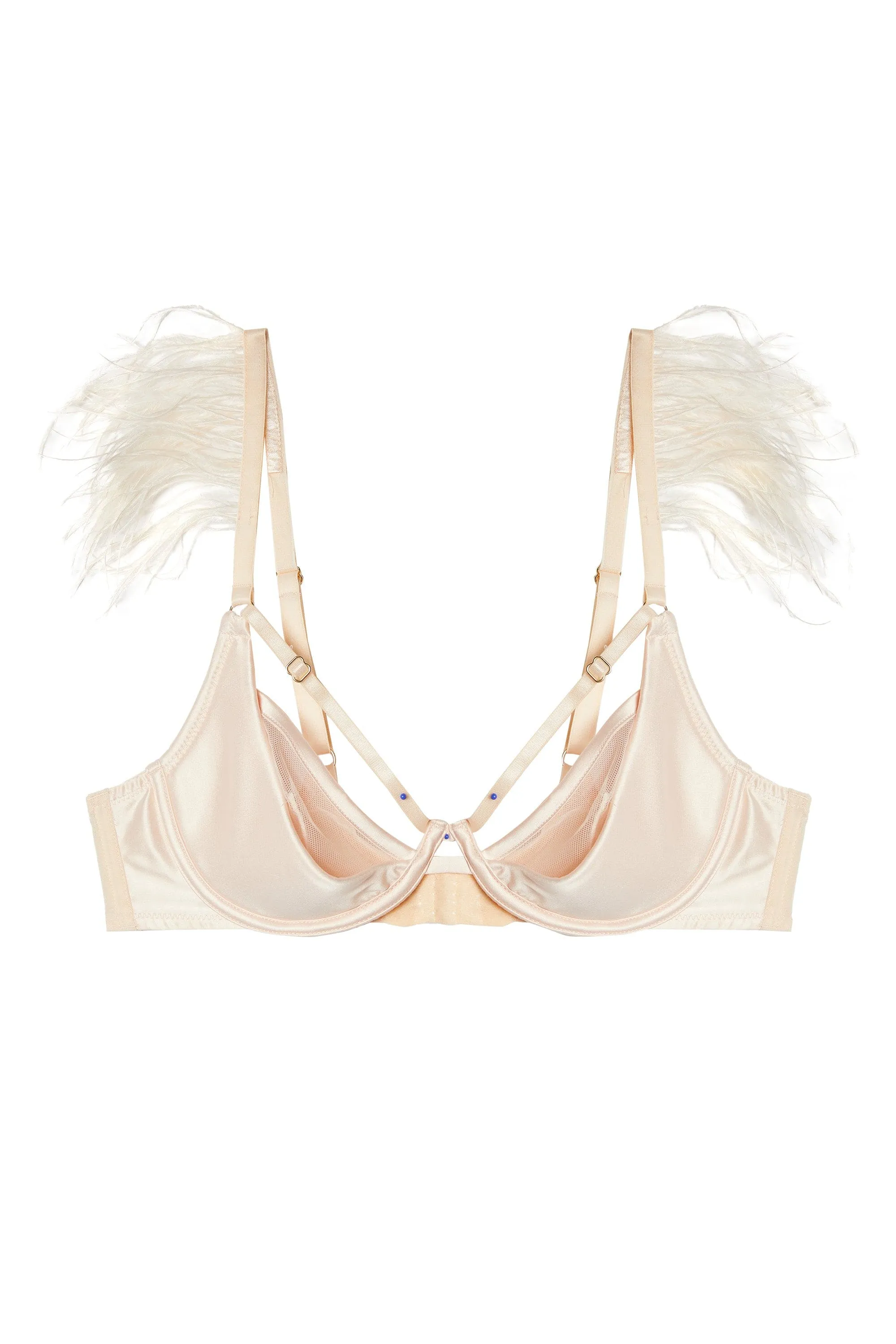 Phoenix Blush Mesh And Satin Feather Bra