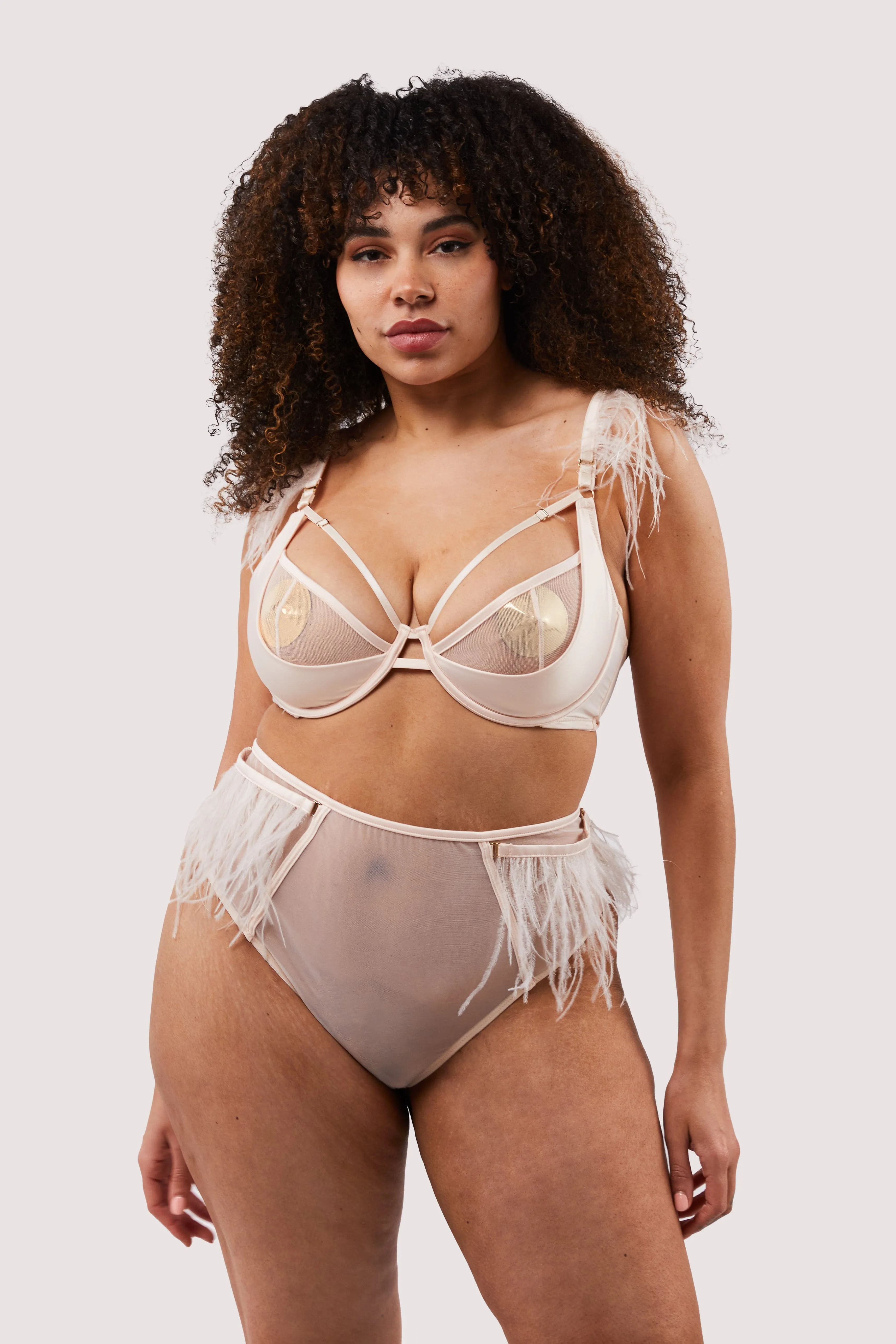 Phoenix Blush Mesh And Satin Feather Bra