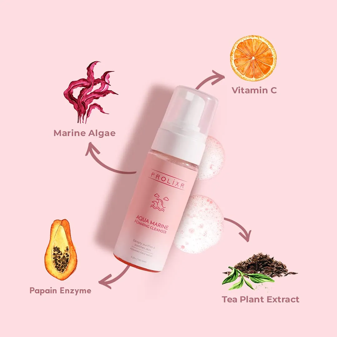 PROLIXR Aqua Marine Foaming Cleanser - Rejuvenating Face Wash | Vitamin C | Hydrating & Anti-Aging | Dead Skin Cells | For All Skin Types - 150ml"