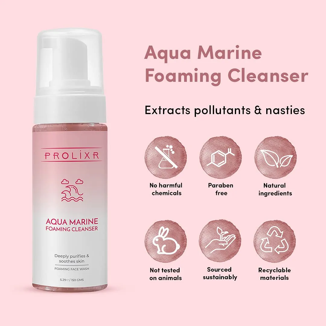 PROLIXR Aqua Marine Foaming Cleanser - Rejuvenating Face Wash | Vitamin C | Hydrating & Anti-Aging | Dead Skin Cells | For All Skin Types - 150ml"