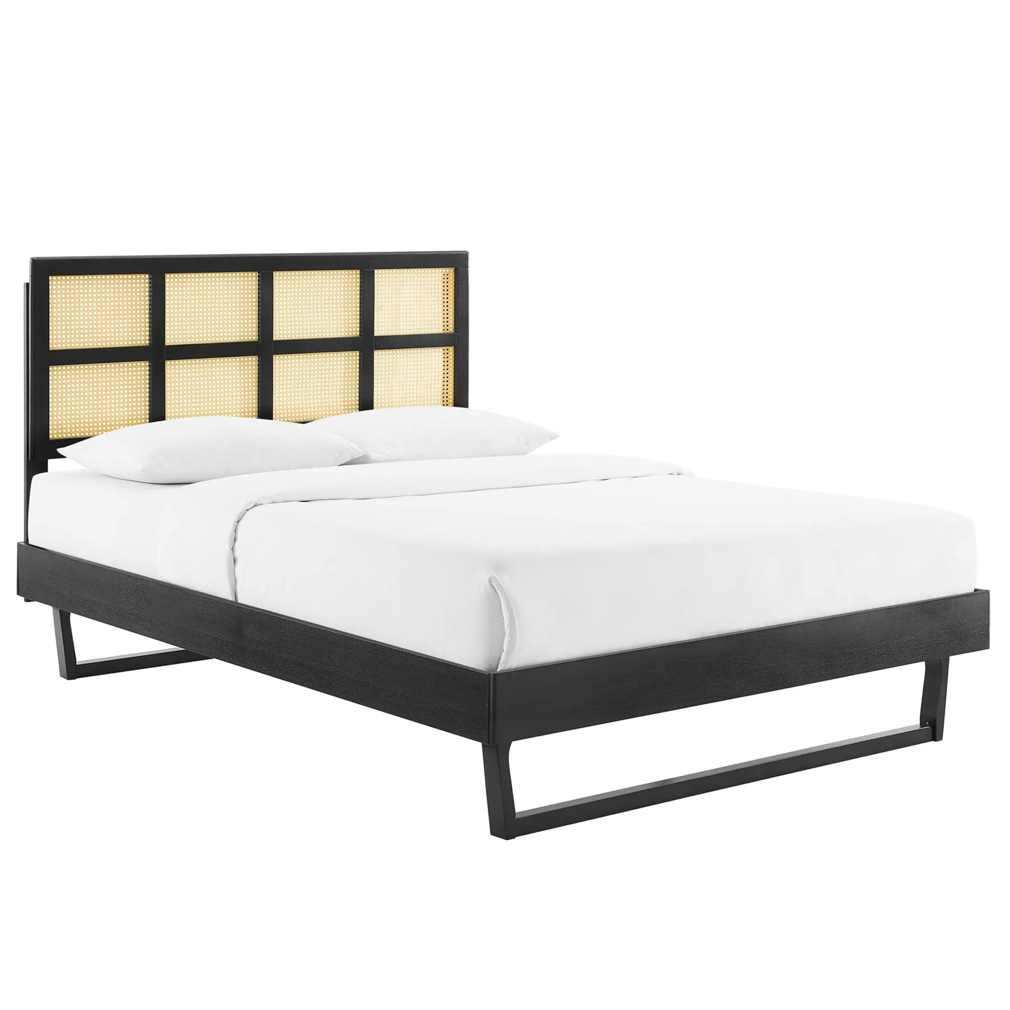 Sidney Cane and Wood Platform Bed With Angular Legs by Modway