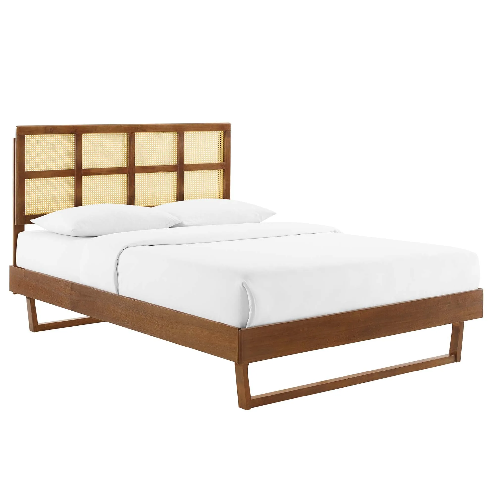 Sidney Cane and Wood Platform Bed With Angular Legs by Modway