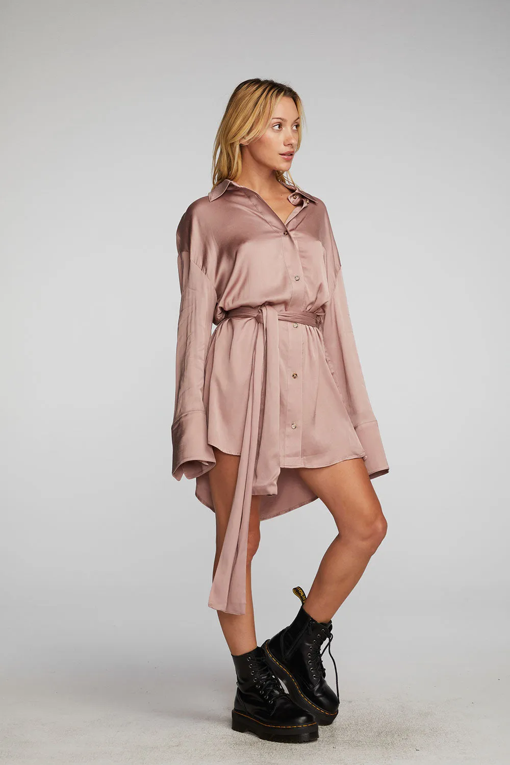 Stretch Silky Woven Shirt Dress
