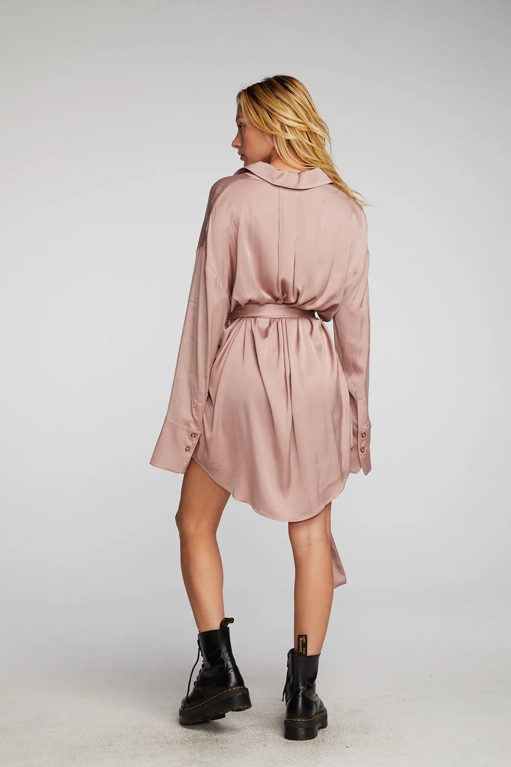 Stretch Silky Woven Shirt Dress