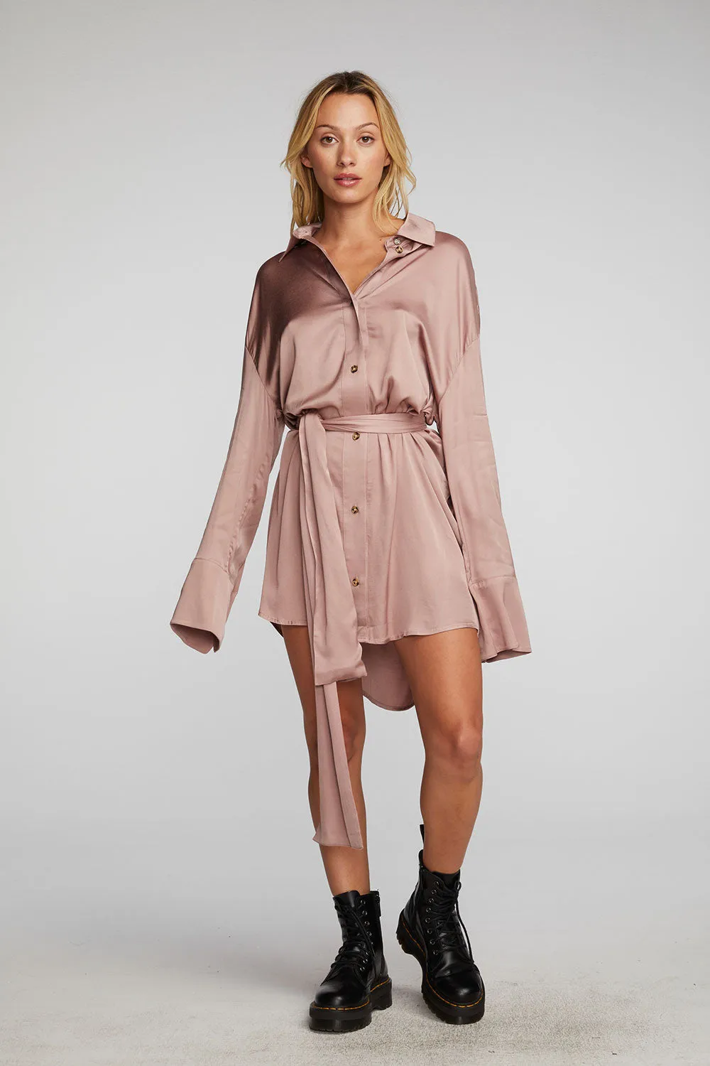 Stretch Silky Woven Shirt Dress